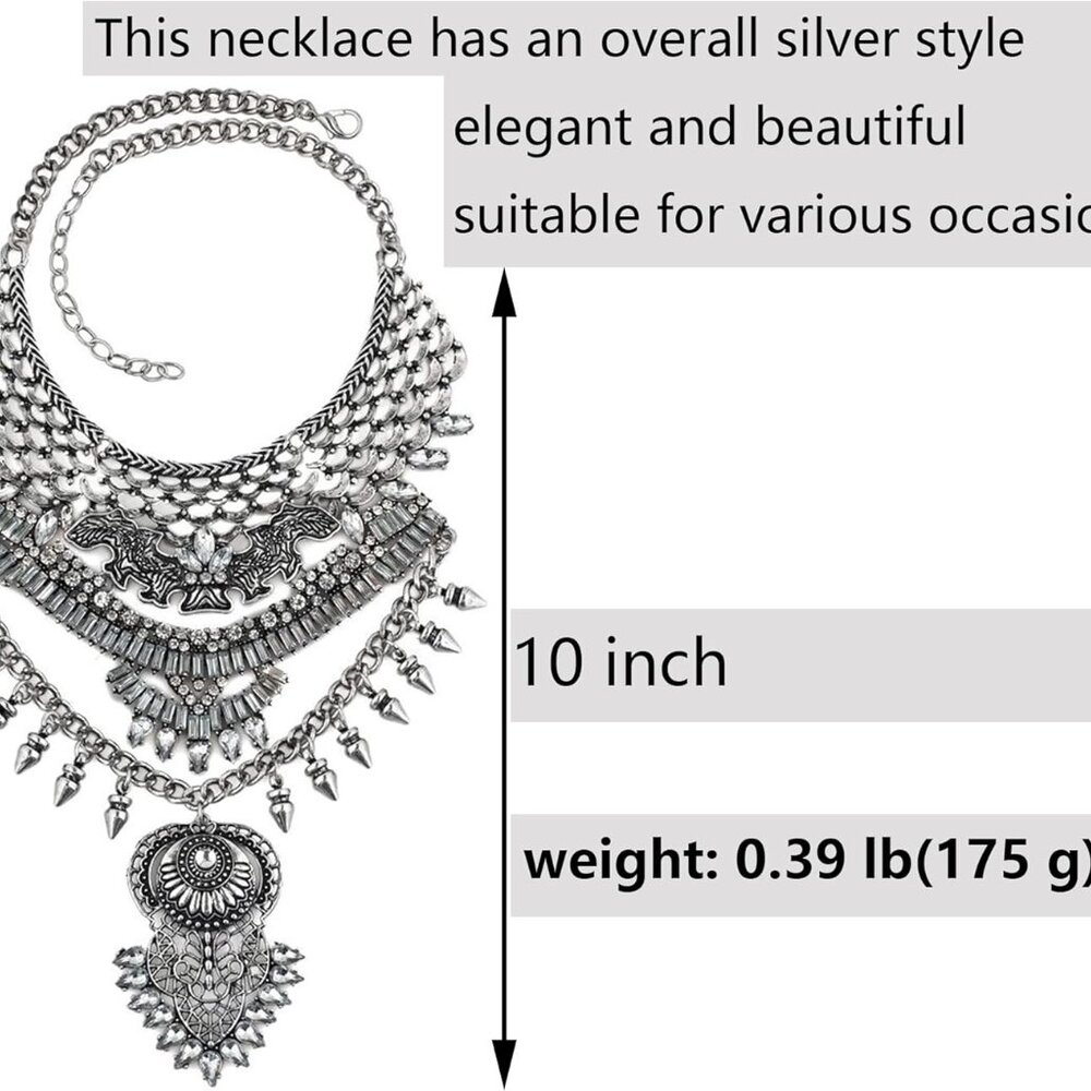 Long Tassel Chunky Boho Coin Statement Necklace For Women Silver - Picture 5 of 7